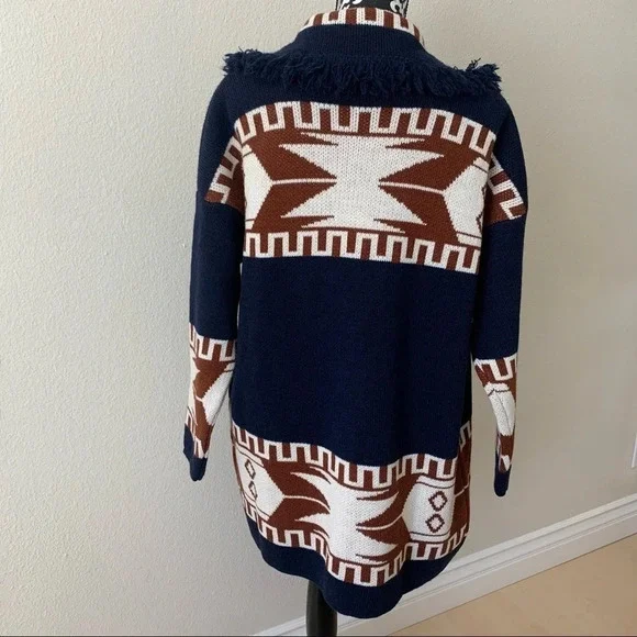 COCOGIO Tribal Cardigan Sweater Small Long Open Front Fringe Italy NWT *New*. - Picture 4 of 8
